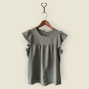 Liberty Love Women's Gray Ruffle Sleeve Top NWT